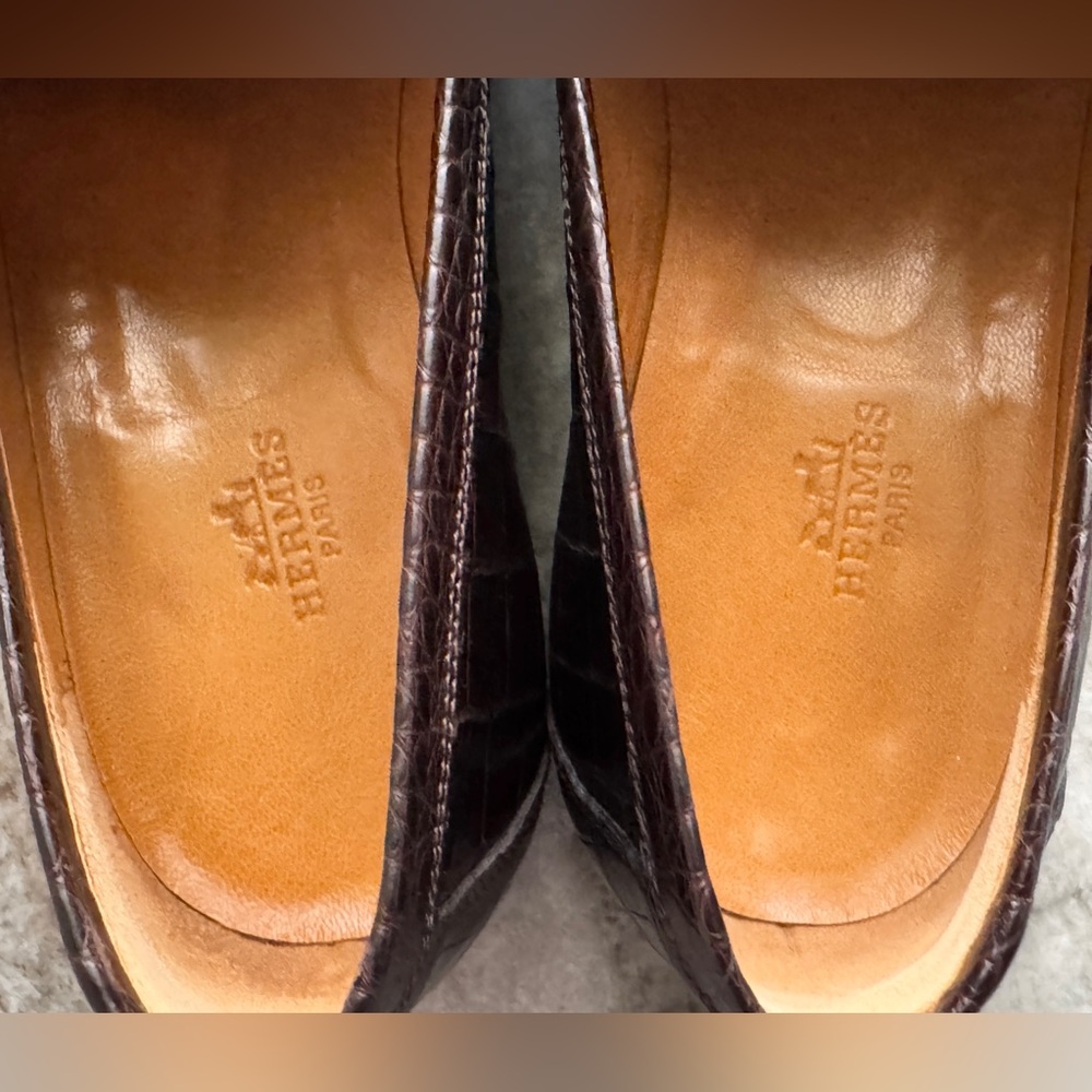 HERMES Crocodile Brown Alligator Leather Penny Loafer Shoes 10 US 43 Euro 9 UK - Picture 10 of 16